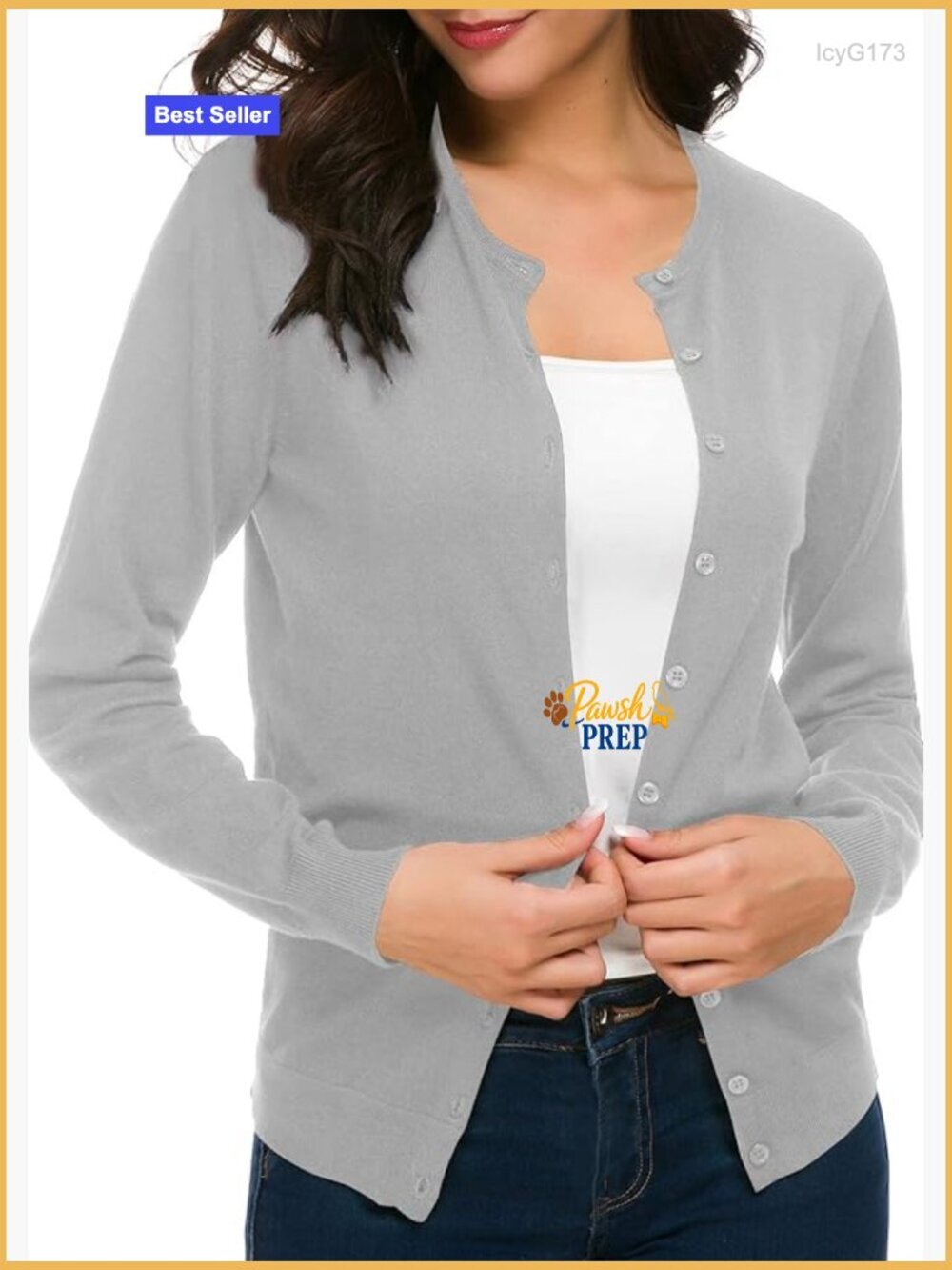 Long Sleeve Knit Cardigan Sweater Button Down Crew Neck for Women